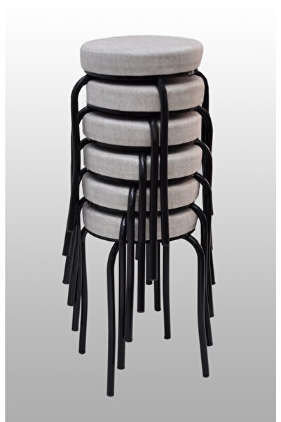 TABURECİM Tabure (6 Adet) Siyah Ayaklı, Mina Kumaş, Metal Ahtapot Ayak Aygl-81