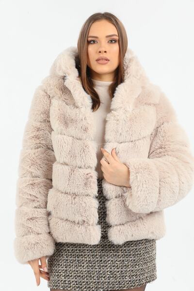 Redpoint Jackets Suni Kürk Kapşonlu Koyu Bej Kadın Mont