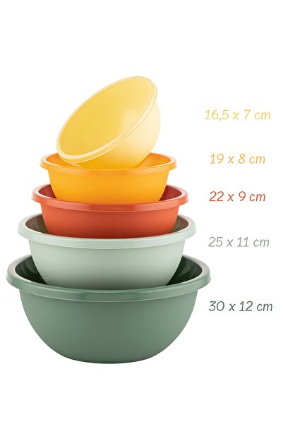 Meleni Home 5 Parça Yuvarlak Karıştırma Kase Seti - Çok Amaçlı Renkli 5 Farklı Boy Badya Saklama Kabı
