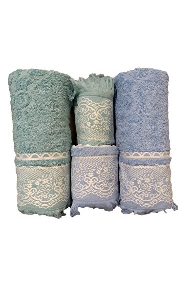 ŞENER HOME Набір для ванної кімнати з 4 рушниками та банним покривалом - м'ятно-блакитний