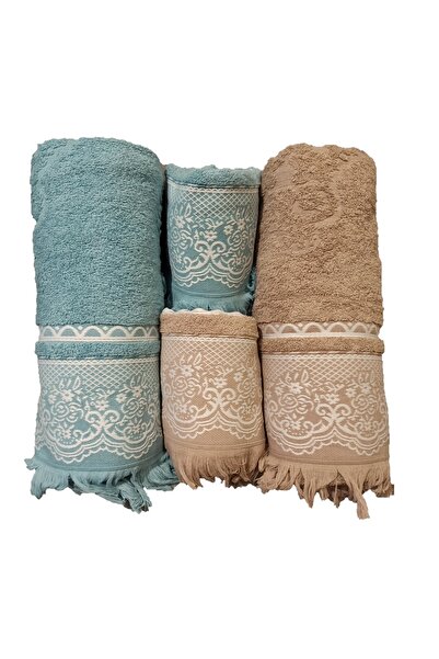 ŞENER HOME Набір для ванної кімнати з 4 рушниками, банним рушником і рушником для голови - кава та м'ята