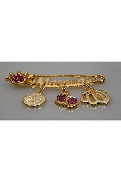 edoy Maşallah Bebek Hediyelik Pembe Yazılı Yaka Iğnesi Igne2