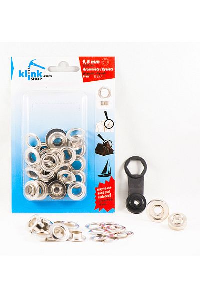 Klinkshop Size 24 Eyelet Hammer Application Apparatus and 15 Pieces 9.5mm Nickel Color Eyelet Kit - stainless