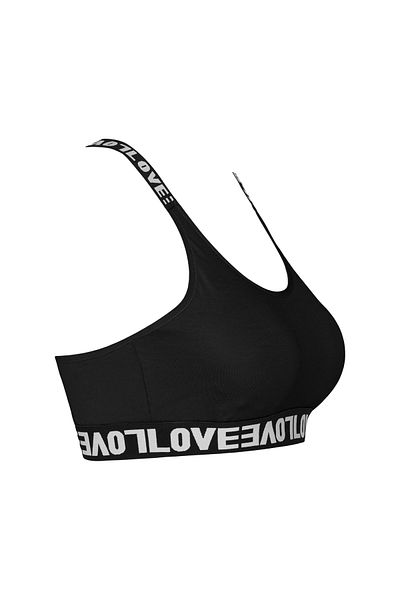 HNX Bustieră de damă din bumbac negru Love cu inel de cauciuc