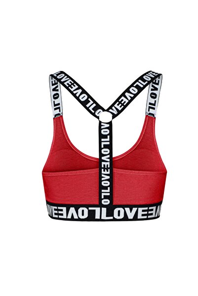 HNX Red Cotton Love Rubber Ring Detailed Women's Bustier with Pads
