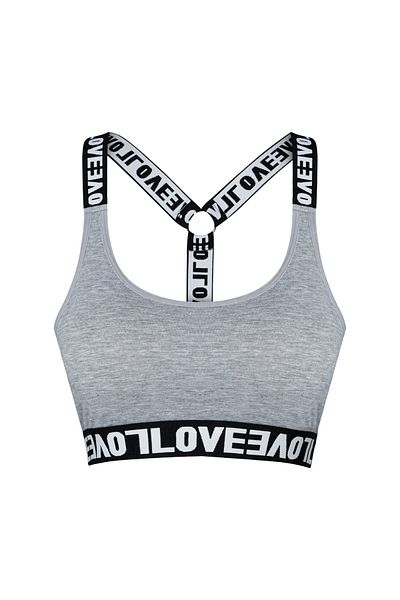 HNX Γκρι βαμβακερό Love Rubber Ring Λεπτομερές γυναικείο μπουστάκι με επένδυση