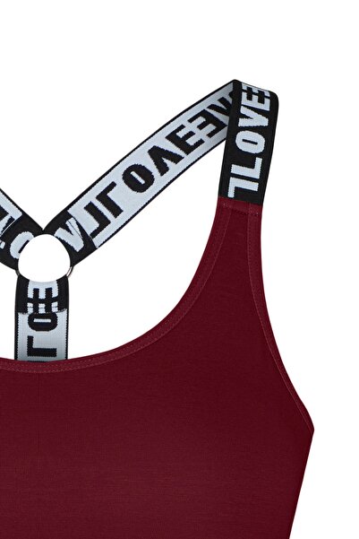 HNX Burgundy Cotton Love Rubber Ring Detailed Padded Women's Bustier