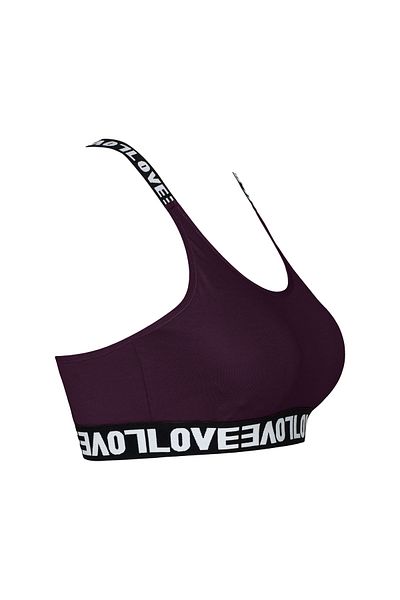 HNX Bustieră de damă din bumbac mov Love cu inel de cauciuc