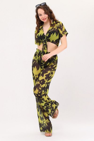 Bolder Black Green Batik Pattern Crop Set with Beach Pants