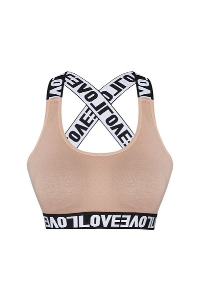 HNX Ανοιχτό καφέ Cotton Love Rubber Cross Strap Γυναικείο μπουστάκι με επένδυση