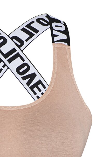 HNX Ανοιχτό καφέ Cotton Love Rubber Cross Strap Γυναικείο μπουστάκι με επένδυση