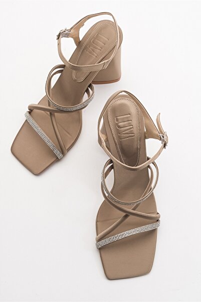 LuviShoes Živé pískové saténové dámské boty na podpatku