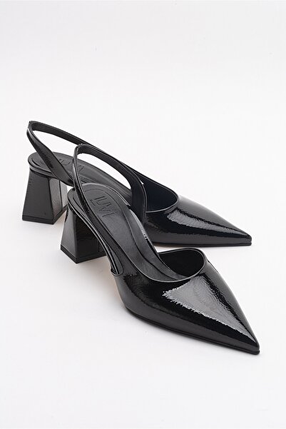 LuviShoes حذاء بكعب نسائي من الجلد المجعد باللون الأسود أيضًا