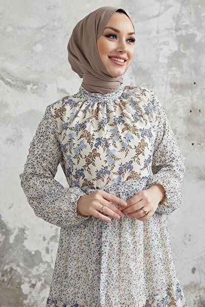 InStyle Nessa Floral Belted Chiffon Dress - Blue