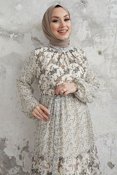 InStyle فستان شيفون بحزام من Nessa - بني