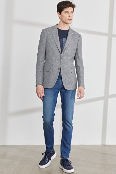 ALTINYILDIZ CLASSICS Ανδρικό σακάκι Dobby με στενό κοψίδι γιακά σε γκρι λεπτή εφαρμογή