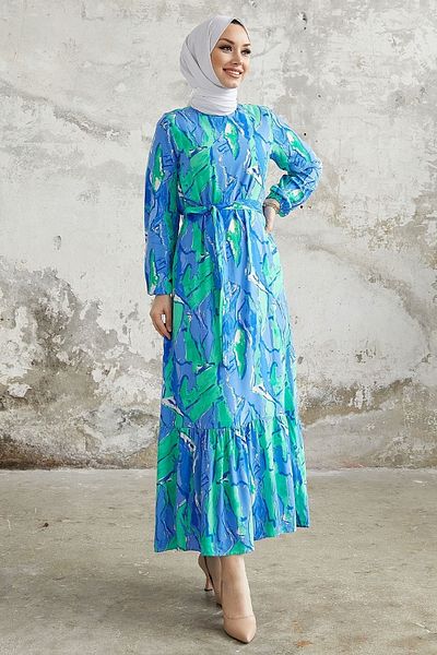 InStyle Rochie din vascoza cu modele Rabel Ebruli - Albastru