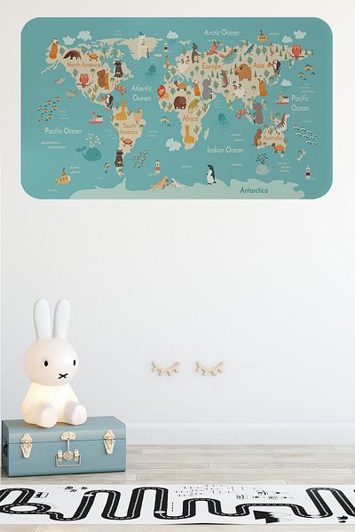 Doğal Tercih 3770XL Model Educational Children's Room World Map and Wall Sticker - for Baby and Children