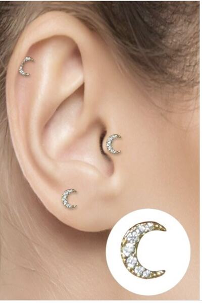 BY DİLEK ÇETİN ACCESSORY Çelik Ay Model Kıkırdak Helix Tragus Piercing(1adet)