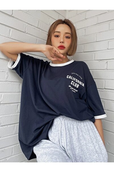 MOONBULL Μπλουζάκι Oversize Navy Blue California Club με στάμπα