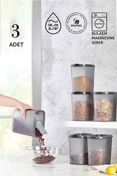 Trouvaille Food Container Practical Lid 2.5 lt Pulses Storage Container X 3 Pieces