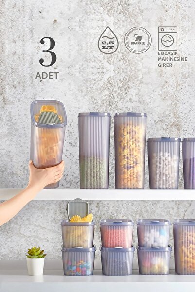 Trouvaille Food Container Practical Lid 2.5 lt Pulses Storage Container X 3 Pieces