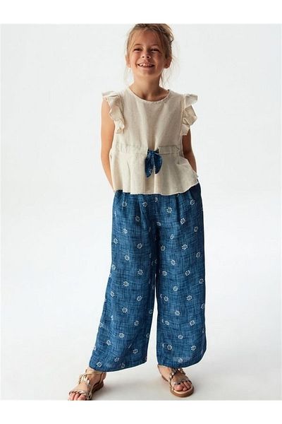 NK Girl's Linen Side Ruffle Blouse