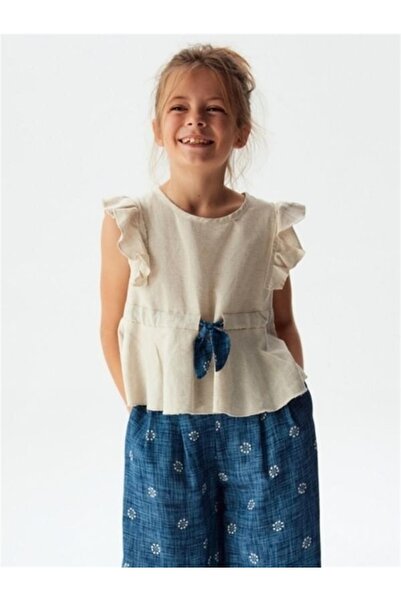 NK Girl's Linen Side Ruffle Blouse