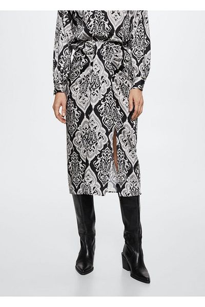 MANGO Woman Patterned Satin Skirt