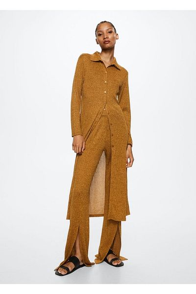 MANGO Woman Prążkowany długi kardigan