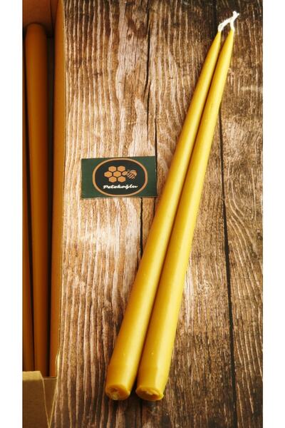 Petekoğlu (2 Adet) Konik Balmumu Şamdan Mumu Doğal Petek Balmumu Mum Dekoratif 35cm Beeswax Candle