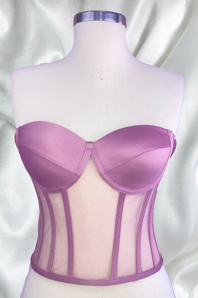 FİYPER Corset transparent cu sârmă Bustieră Dusty Rose