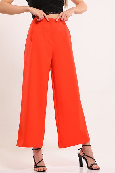 GÜLSELİ Orange Women's Comfortable Wide Leg Trousers