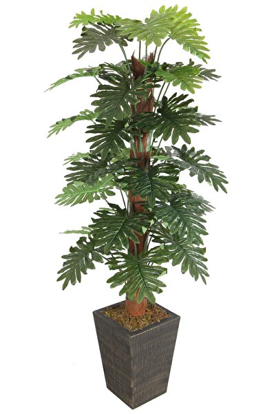 Yapay Çiçek Deposu 36 Yapraklı Yapay Philodendron Deve Tabanı Ağacı 190 Cm (ahşap Siyah Gold-saksıda)