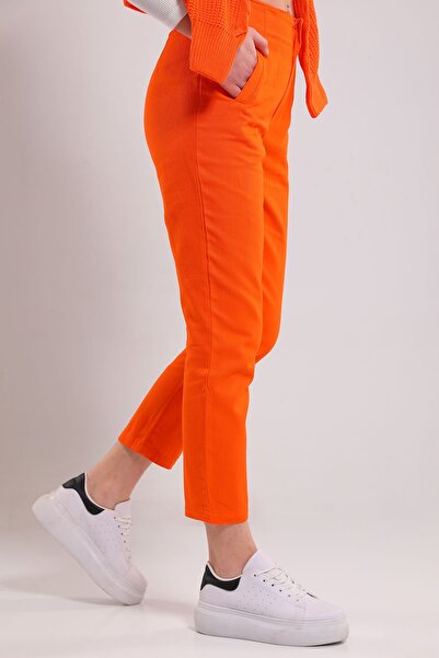 GÜLSELİ Orange Women's Pipe Leg Trousers