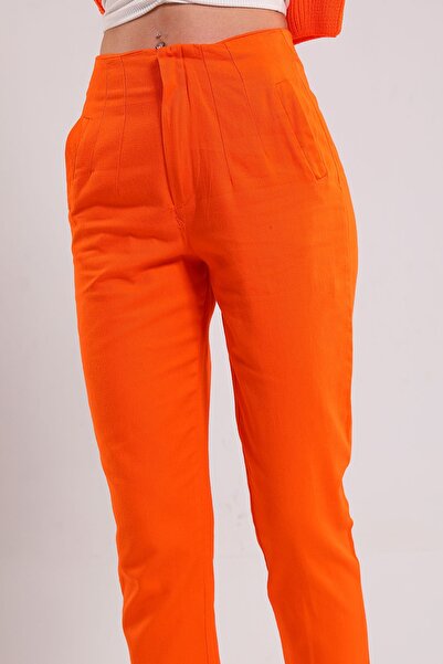 GÜLSELİ Orange Women's Pipe Leg Trousers