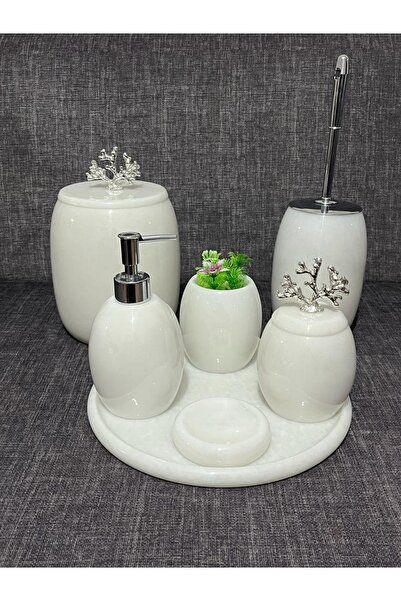 ATAY MERMER TASARIM Set de baie oval din marmură albă 7 buc