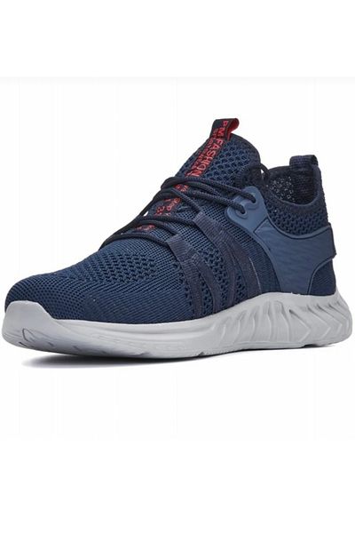PLARIUM Navy Blue Unisex Comfortable Sole Breathable Knitwear Living Room Sports Walking Shoes