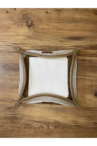 AYŞE SERHOŞOĞLU HOME DESİGN Wicker Napkin Holder, Wicker Basket, Jute Rope Napkin Holder, Decorative Storage Box
