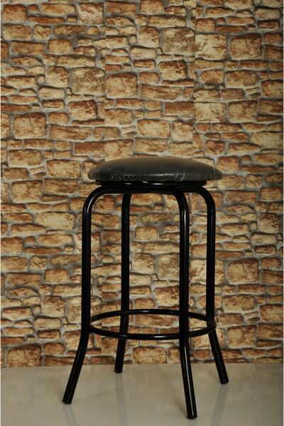 AKK TİCARET Bar Taburesi Siyah Profil Siyah Oturak Yüksek Mutfak Taburesi 65 Cm