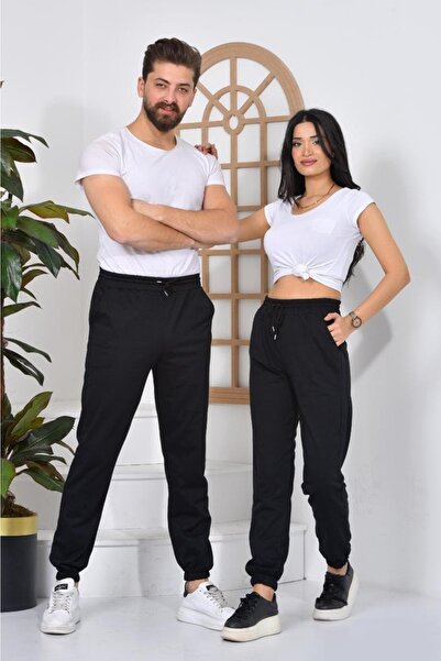 pandy Siyah Renk Unisex Paçası Lastikli Slim Fit Jogger Eşofman Altı