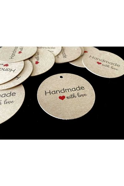 gg gençgirişimci Kraft Perforated Labels - Handmade With Love - 50 Pieces