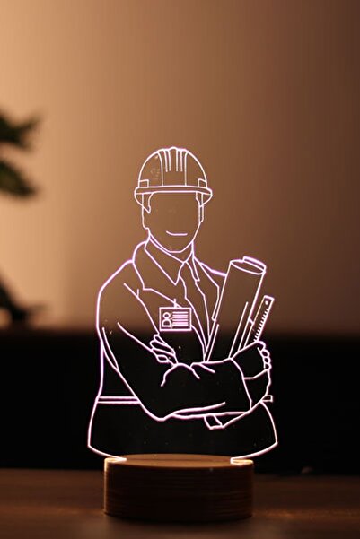 BY-LAMP Mühendis Led Masa Lambası Ahşap Taban 7 Farklı Işık Renkli Gece Lamba...