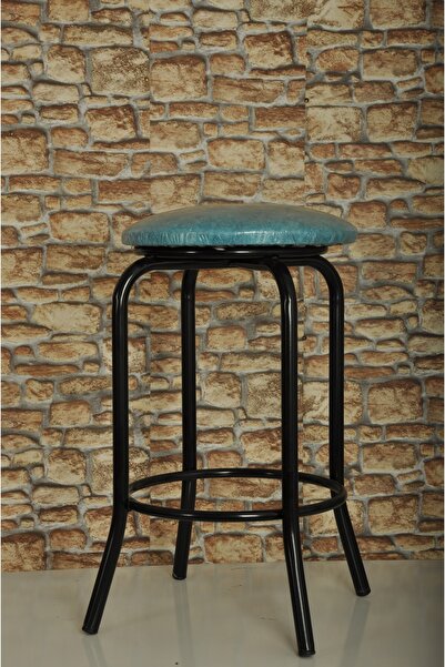 AKK TİCARET Bar Taburesi Siyah Profil Mavi Oturak Yüksek Mutfak Taburesi 65 Cm