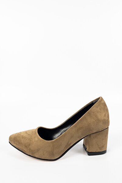 Annamaria Kadın Krem Kadife Kalın Topuklu Ayakkabı