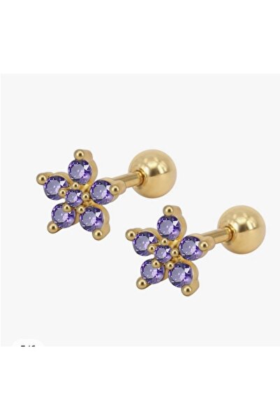 BY DİLEK ÇETİN ACCESSORY Çelik Mor Taşlı Kıkırdak Helix Tragus Piercing (1adet)
