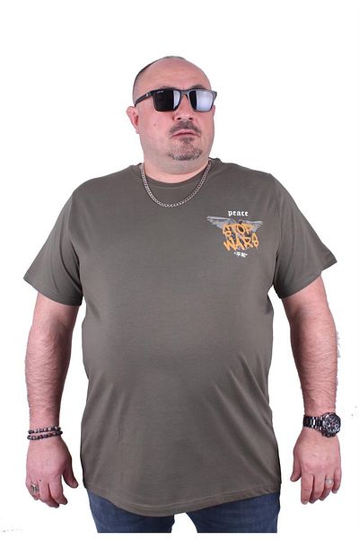 MocGrande Plus Size Crew Neck T-Shirt Peace 23100 Khaki