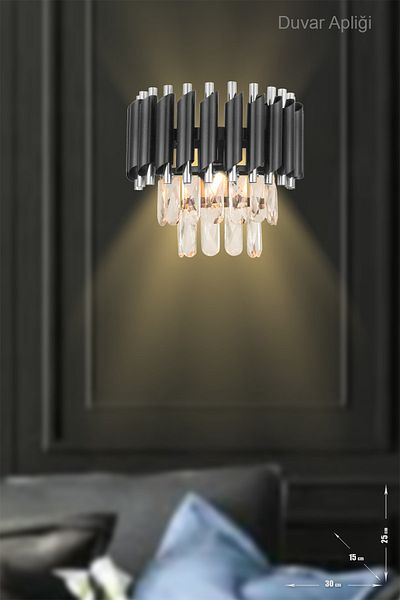 Avizemoda Luxury Wall Sconce with Palmira Prism Cut Crystal Stone - ( Black - Chrome )