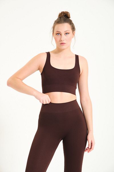 Formeasy Women's Seamless Knitted Ribbed Thick Strap Ribbed Sports Bustier 9002