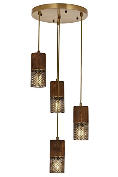 Avonni Avonnı Av-60265-4et Eskitme Kaplama Modern Avize E27 Metal Ahşap 35cm